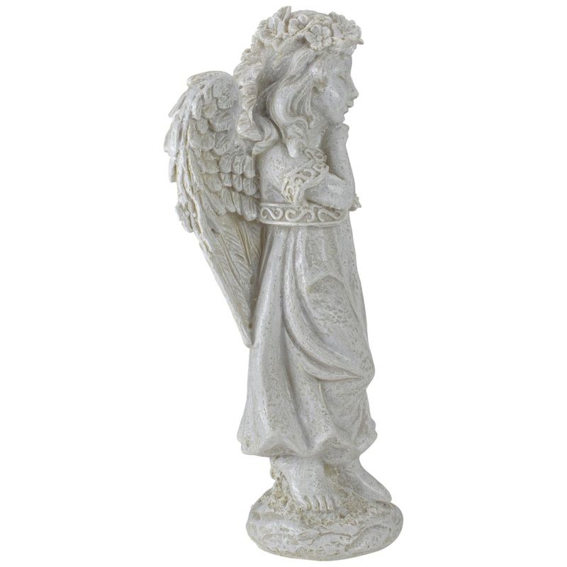 Northlight 9.75" Ivory Standing Angel with Floral Crown Outdoor Garden Statue, 3 of 6