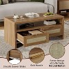 Brown Mid-Century 2-Drawer Rattan Coffee Table | 40" Rectangular Table with Thick Wood Top | Living Room Cocktail Table with Open Shelf - 3 of 4