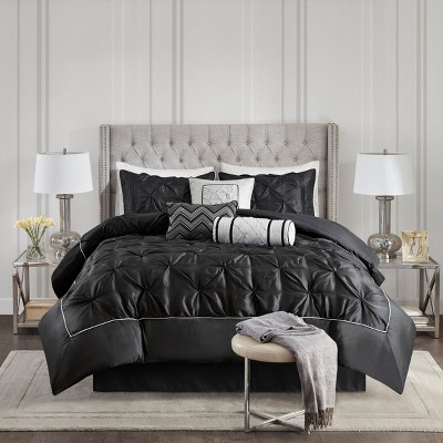 Kumasinova 7Pcs Tufted Polyester Comforter Set,All Season Luxury Bedding Set with Comforter,Sheets,Shams&Decor Pillows,Machine Washable,Black
