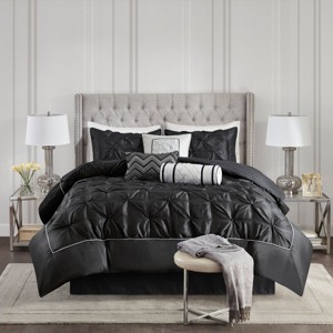 Kumasinova 7Pcs Tufted Polyester Comforter Set,All Season Luxury Bedding Set with Comforter,Sheets,Shams&Decor Pillows,Machine Washable,Black - 1 of 4