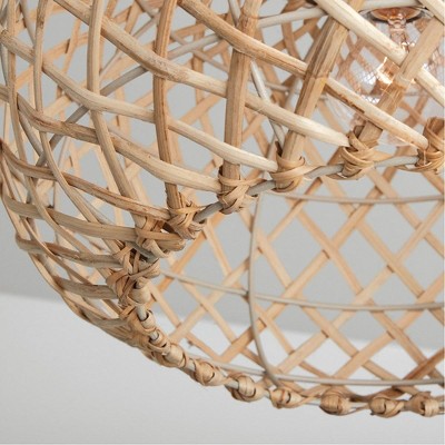 Hand-Woven Rattan and Antique Nickel Pendant Light