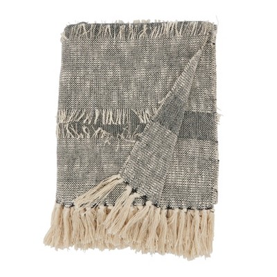 Gray Cotton Striped Fringe Throw Blanket