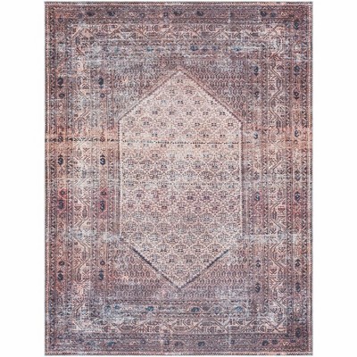 Mark & Day Hayri 7'10"x10'2" Rectangle Washable Woven Indoor Area Rugs Plum: Stain-Resistant, Traditional Medallion Design