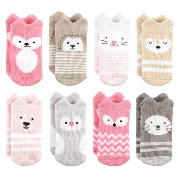 Hudson Baby Infant Girl Cotton Rich Newborn and Terry Socks, Girl Woodland 8-Pack