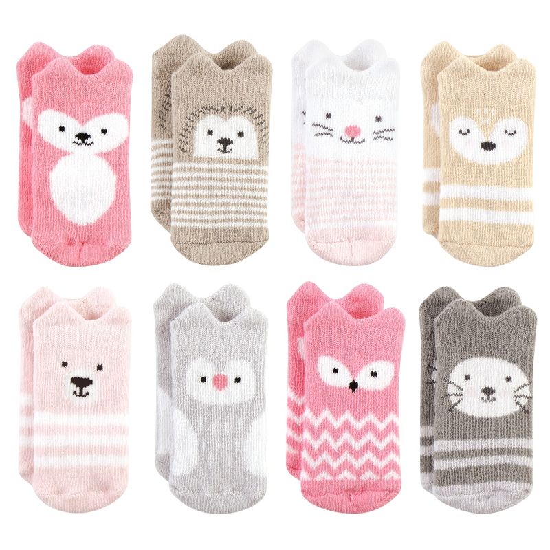 Hudson Baby Infant Girl Cotton Rich Newborn and Terry Socks, Girl Woodland 8-Pack, 1 of 7