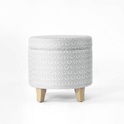 Image of Cole Classics Round Storage Ottoman Flared Wood Leg Light Gray - HomePop: Polyester Upholstery, Footstool with Compartment
