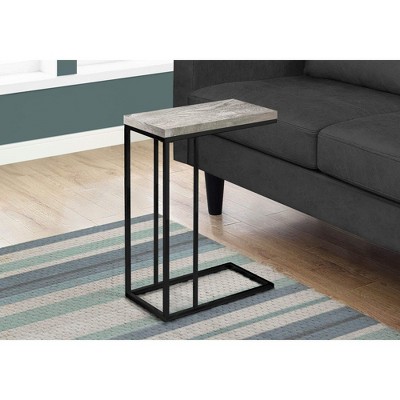 Gray Reclaimed Wood and Black Metal C-Shaped End Table