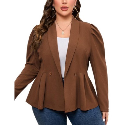 Womens Plus Size Blazers Business Casual Knit Blazer for Work Long Sleeve Shawl Lapel Blazer Suit Jackets Brown XL
