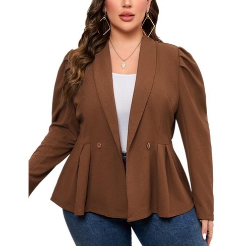 Womens Plus Size Blazers Business Casual Knit Blazer For Work Long Sleeve Shawl Lapel Blazer Suit Jackets Brown 2xl Target