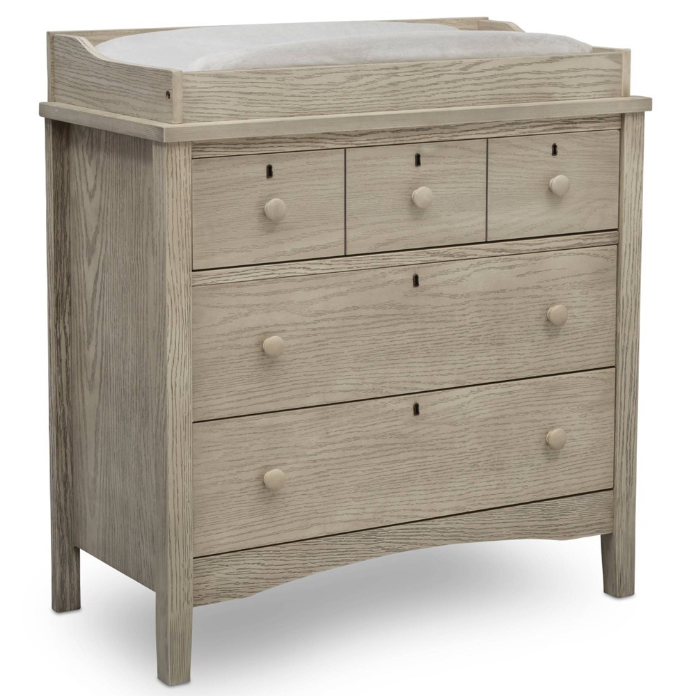 Delta Children Farmhouse 3 Drawer Dresser with Changing Top - Textured Limestone
