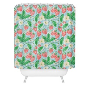 Deny Designs Jacqueline Maldonado Strawberries Watercolor Shower Curtain Blue : Microfiber, Machine Washable, Non-Slip Backing - 1 of 2