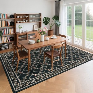 Modern Washable Area Rug for Living Room, Floral Printed Floor Rug with Non Slip Backing, Ultra-Thin Stain Resistant Carpet for Home - 1 of 4