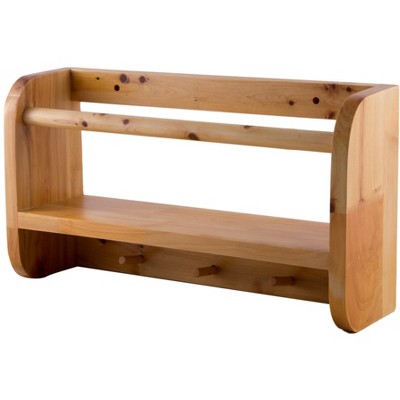 ALFI AB5508 18Inch Wall Mounted Wooden Shelf & Hooks Bathroom Accessory
