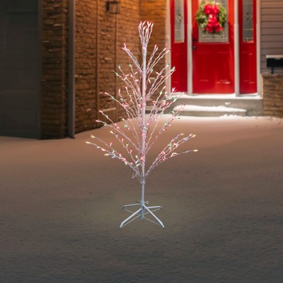 4' White Metal Outdoor Christmas Twig Tree with Multi-Color Lights
