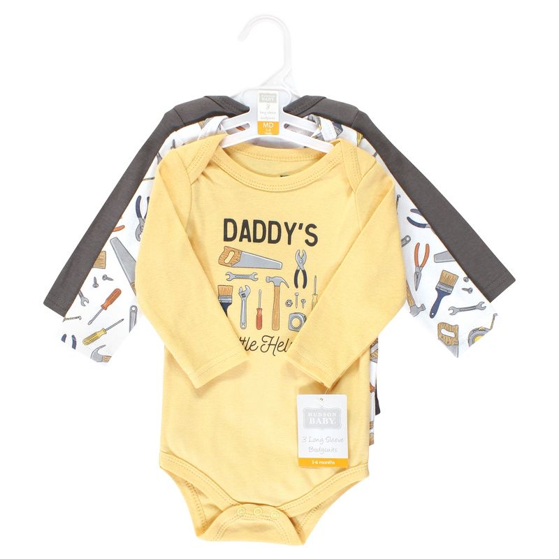 Hudson Baby Infant Boy Cotton Long-Sleeve Bodysuits, Construction Work 3-Pack, 2 of 6