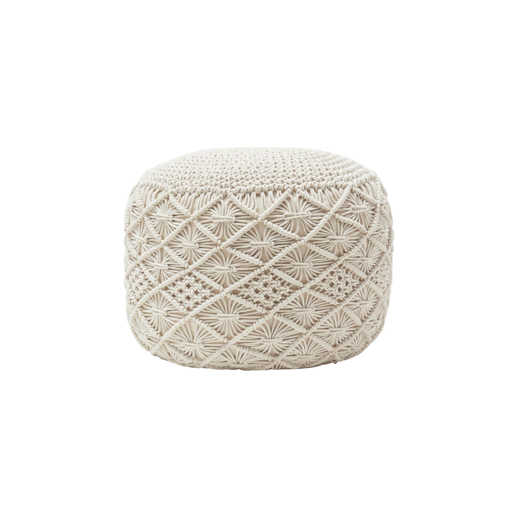Ornavo Home Cotton Macrame Braid Pouf Ottoman - 18.5" x 15" - Natural