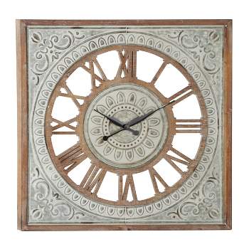 Metal Scroll Wall Clock with Embossed Metal Brown - Olivia & May