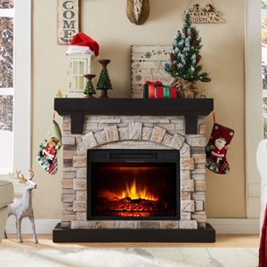 Electric Fireplace with Mantel, Remote Control, Ultra-Quiet DC Motor, Assembly-Free - 1 of 4