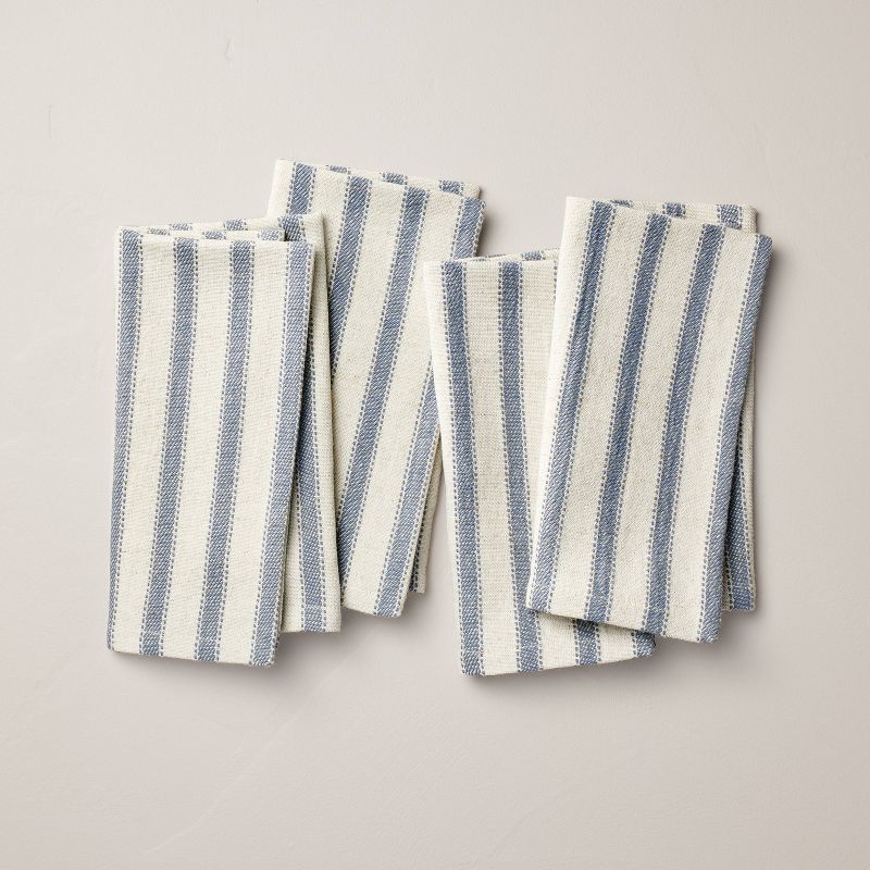 4pk Engineered Stripe Cloth Napkins Blue/Natural - Hearth &#38; Hand&#8482; with Magnolia, 1 of 5