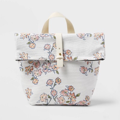 Printed Canvas Roll Top Lunch Tote White Floral - Threshold™
