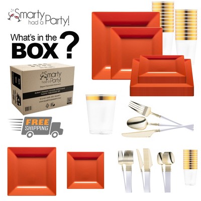 Smarty Had A Party Burnt Orange Square Plastic Tableware Set - 120 Sets