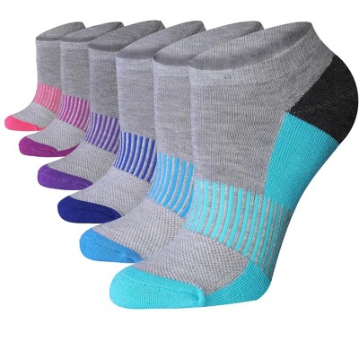 Tipi Toe Women's 6 Pack Cushioned Comfort Running Grey Contrast Multicolor Heel Socks For Women No Show
