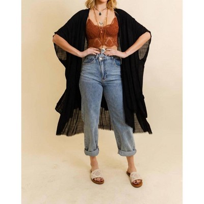Women's Ruffle Edge Bohemian Lightweight Flowing Duster Wrap Cover Up - LETO
