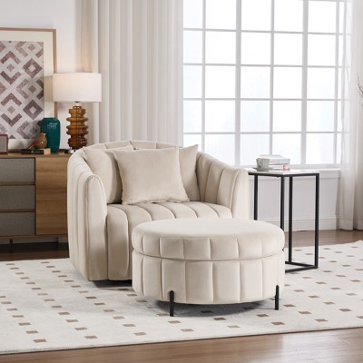 Aortzio 40.35"W 360 Swivel Chair Upholstered Accent Chair With Round Storage Ottoman
