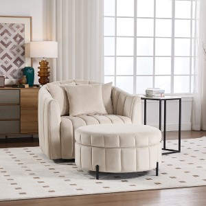 Aortzio 40.35"W 360 Swivel Chair Upholstered Accent Chair With Round Storage Ottoman - 1 of 4