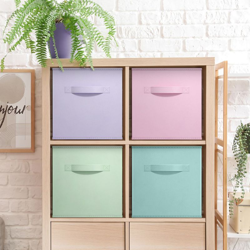 Sorbus 11 Inch 4 Pack Foldable Fabric Storage Cube Bins with Handles - for Organizing Pantry, Closet, Nursery, Playroom, and More (Cool Pastel Colors), 2 of 7