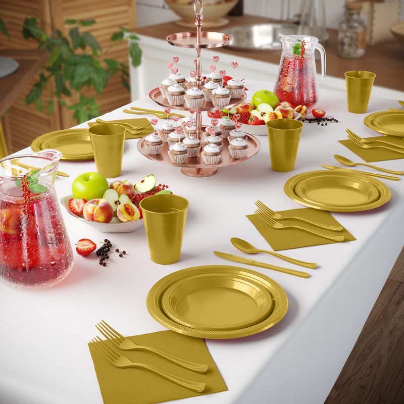 Crown Display 350 Piece Solid Color Disposable Plastic Dinnerware party set- Serves 50, 4 of 8