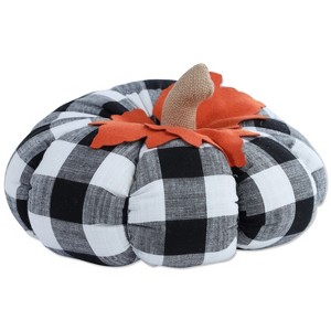 12" Buffalo Check Pumpkin Round Throw Pillow Black/White - Pillow Perfect: Indoor Abstract Design, Polyester & Linen Blend - 1 of 3