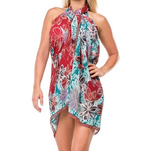 LA LEELA Women's Beach Bikini Swimwear Swim Cover Up Wrap Summer Wraps Swimsuit Beachwear Sarong Coverups Skirts for Women One Size Red,Floral - 1 of 4