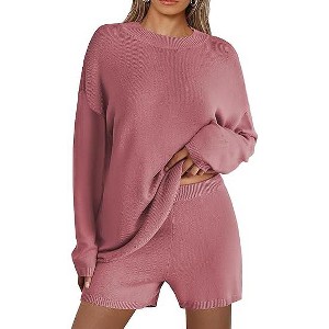 Ekouaer Pajamas Womens 2 Piece Lounge Set Cozy Knit Long Sleeve Sweater Shorts Set Oversized Matching Outfits - 1 of 4