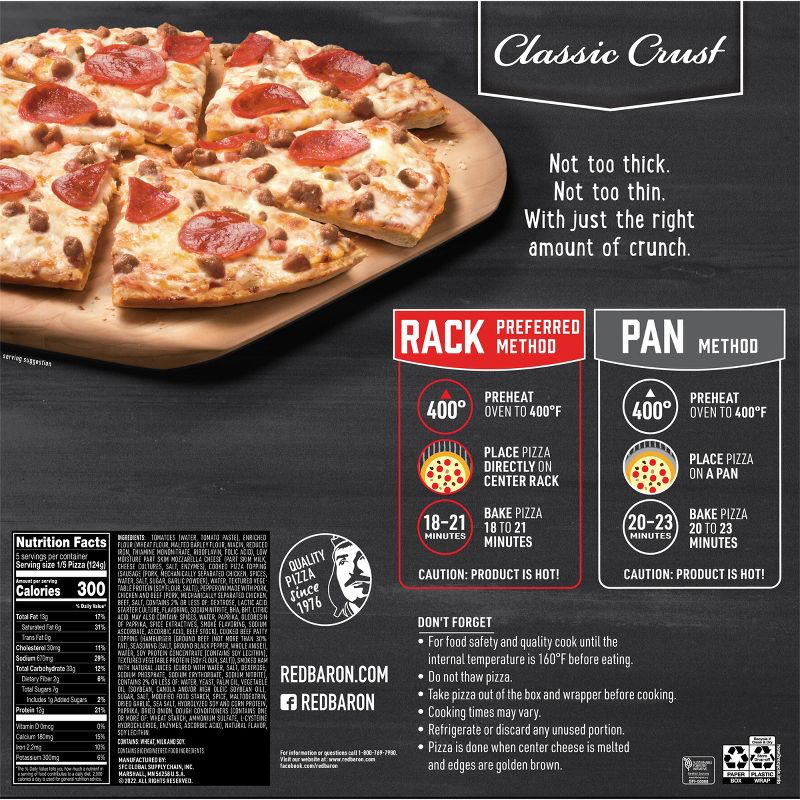 Red Baron Frozen Pizza Classic Crust Four Meat - 21.95oz, 5 of 12