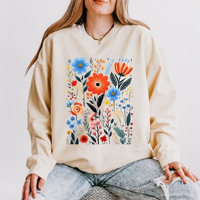 Simply Sage Market Women's Lightweight Garment Dyed Graphic Sweatshirt Rustic Flowers