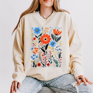 Simply Sage Market Women's Lightweight Garment Dyed Graphic Sweatshirt Rustic Flowers - 1 of 4