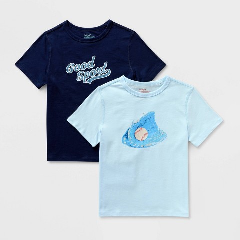 Cat & Jack Kids' Adaptive 2pk Short Sleeve 'Sport/Baseball' Graphic T-Shirt - Cat & Jack™ Navy Blue/Aqua S