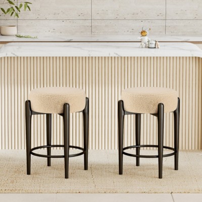 23.6" Mid-Century Modern Upholstered Counter Stool Set of 2, Dining Chairs with Metal Legs for Kitchen Island or Home Bar – The Pop Home