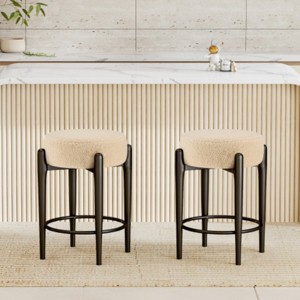 23.6" Mid-Century Modern Upholstered Counter Stool Set of 2, Dining Chairs with Metal Legs for Kitchen Island or Home Bar – The Pop Home - 1 of 4