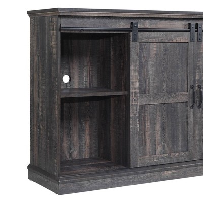 Heavy Brown Wood Fireplace TV Stand with Sliding Doors