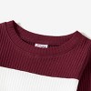 PATPAT Family Matching Outfits Cotton Rib Knit Colorblock Long Sleeve Sweatshirts Tops Sets, Burgundy - 3 of 4