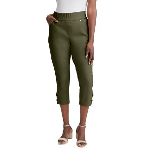 Jessica London Women's Plus Size Comfort Waist Stretch Denim Lace-Up Capri - 1 of 4