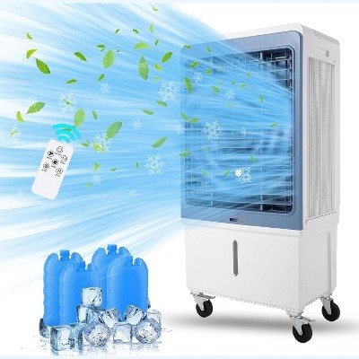 Portable Evaporative Air Cooler w/ Remote, 3 Speeds, 12h Timer - 3-in-1 Swamp Cooler for Indoor, Garage, Patio