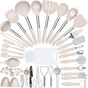 Itopfox Silicone Cooking Utensil Set, 43 PCS Heat Resistant Kitchen Tools with Stainless Steel Handle for Nonstick Cookware, Pots and Pans (Khaki) - 1 of 4
