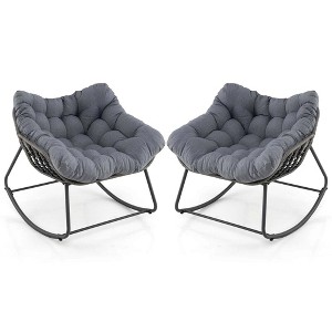 Costway 1/2 PCS Outdoor Rocking Chair Oversized Patio PE Wicker Egg Chair Rattan Lounge Chair Gray - 1 of 4