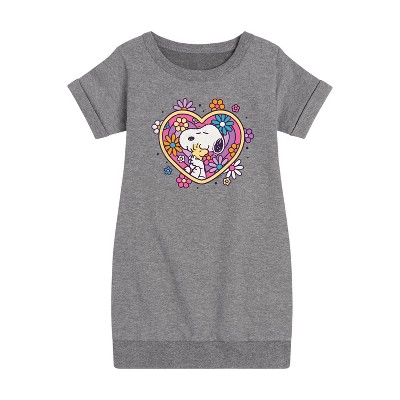 - Peanuts - Hug Heart Flower Graphic Short Sleeve Fleece Dress