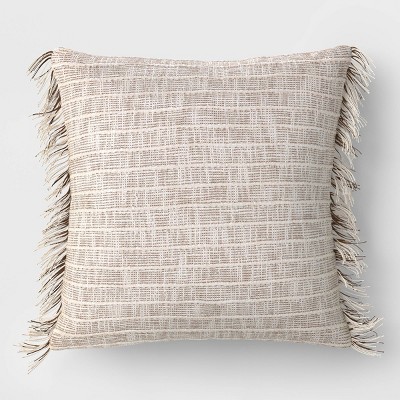 20"x20" Slubbed Stripe Textural Woven Square Outdoor Throw Pillow Cream - Threshold™