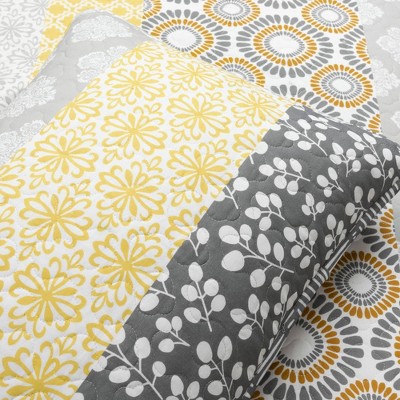 California King Yellow and Gray Cotton Reversible Quilt Set