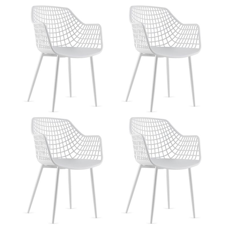 Costway Modern Dining Chair Set of 4 Plastic Shell Hollow withMetal Legs for Living Room, 1 of 11